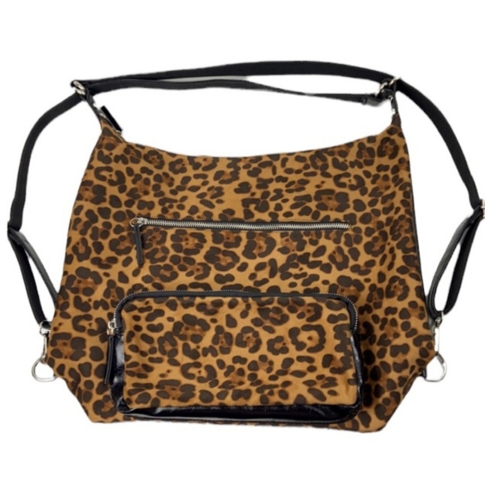 Leopard Print Convertible Backpack Shoulder Bag P… - image 1